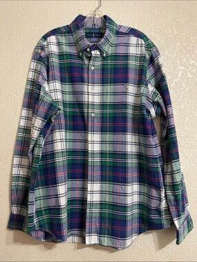 Ralph Lauren Green, Blue & White Plaid Button-Down Shirt